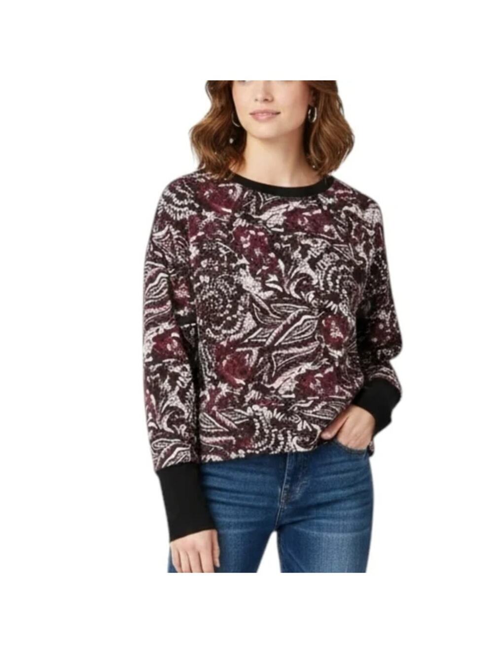 Joie Caleigh Sweatshirt Floral Pink Paisley Boho Small Crewneck Cropped Boxy